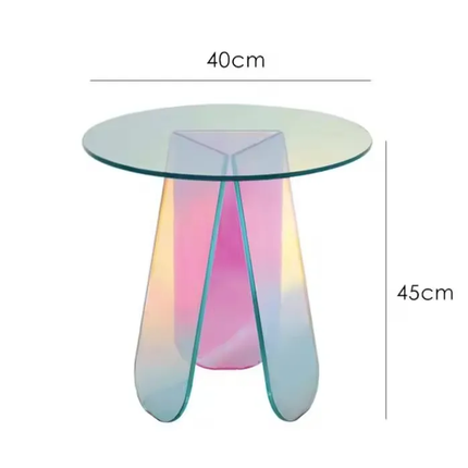 Nordic Modern Iridescent Acrylic Round Coffee Table, Luxury Rainbow Transparent Side Table for Living Room Office