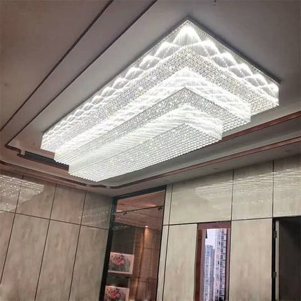 Modern Living Room Square Crystal Lamp Hotel Lobby Luxury Engineering LED Ceiling Chandelier
