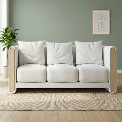 Minimalist Two Seat Sofa with Fabric Upholstery And Wooden Arms For Living Room