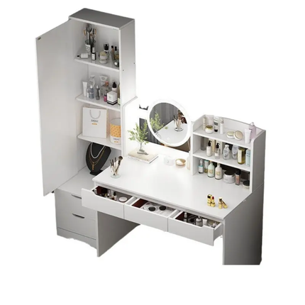 Modern Simple LED Lighted Dressing Table Integrated Storage Solid Wood Makeup Table  For Bedroom Living Room Small Apartment