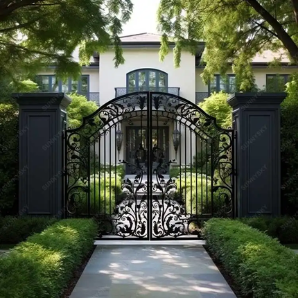 Luxury French Style Wrought Iron Main Gates Beautiful Residential Swing Automatic Opening Models For Villas