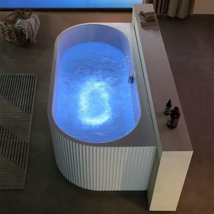 Italian-Style Striped Artistic Bathtub Indoor Free Standing Acrylic Tub Modern Single White Bathtub fot Bathroom With LED Light