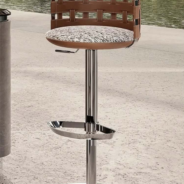 Italian Style Villa Dining Room Adjustable Luxury Bar Chair Hotel Restaurant Metal Frame Brown Leather High Chair Furniture