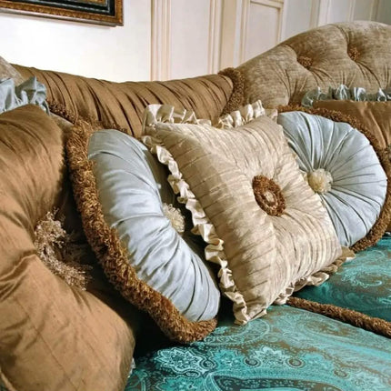 Luxury European Classic Brown Sofa Set Carved Mahogany Sponge Sectional Sofa Apartment Hotel Use Living Room Furniture