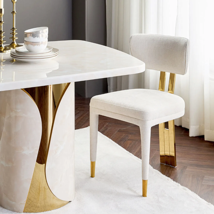 Gold and White Stainless Steel Frame Dining Chair – Soft Velvet Upholstery, Perfect for Home, Hotel and Restaurant Use