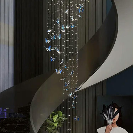 Butterfly Shape Long Hanging Restaurant Lighting Decoration Hotel Villa Staircase Modern Led Custom Chandelier
