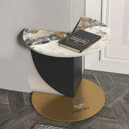 Light Luxury Italian Stainless Steel Rock Panel Corner Several Living Room Sofa Side Several Cabinets Small Round Coffee Table