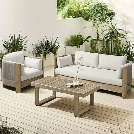 Outdoor Teak Rattan Wicker Set Anti-corrision Waterproof Durable Furniture For Hotel Villa Garden Modern Design Distressed