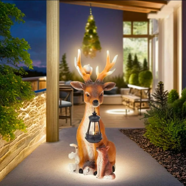 Forest Theme Family Deer LED Light Solar Garden Statues Resin Body Solar Garden Decoration For Garden Park