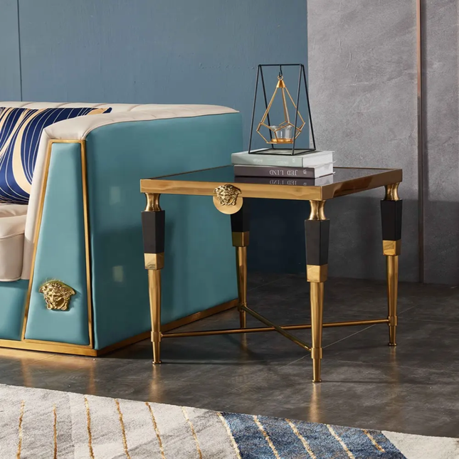 Royal Gold Side Table - Elegant Italian Design, Premium Stainless Steel with Black Marble Top