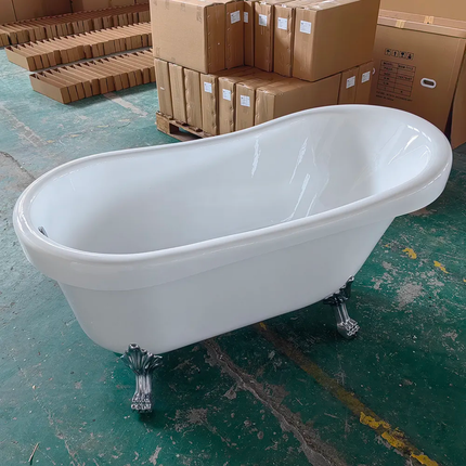 Black&White Classical Freestanding Zinc Alloy Claw Foot Acrylic Bathtub ABS Bath Tub with Gold Feet