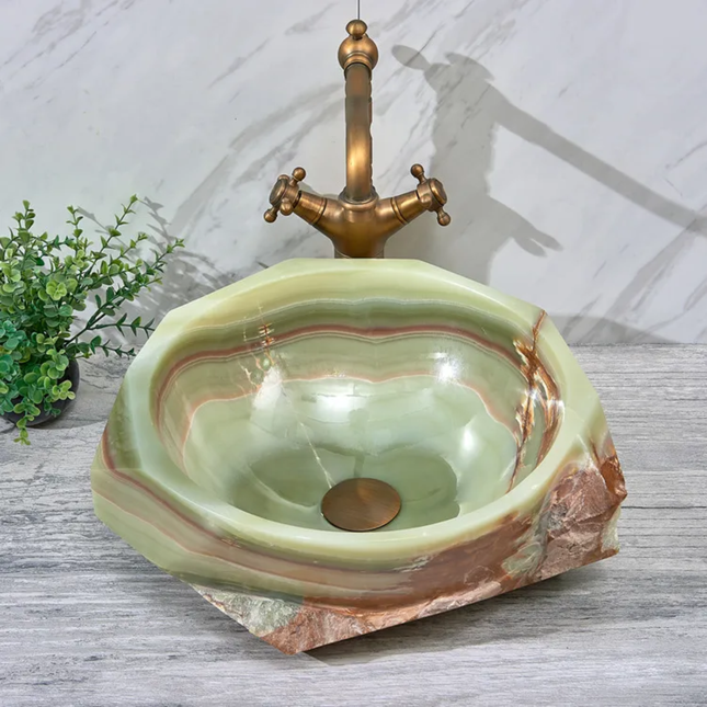 Unique Green Jade Stone Bathroom Sink Bowl Natural Stone Marble Wash Basin Art Countertop Bathroom Sink
