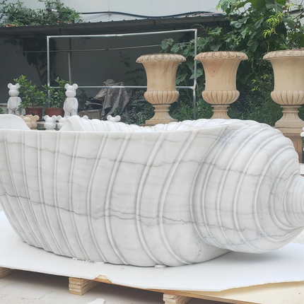 Conch Bathtub Freestanding Marble Bathtub Hand-Carved Natural Stone Soaking Tub | Luxury Seashell Design Indoor Eco-Friendly