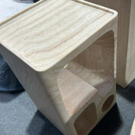 Custom Designed Modern Luxury Beige Travertine Side Table Newly Designed Modern Style Marble Coffee Table For Hotels