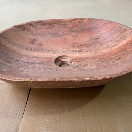 Oval Red Travertine Marble Counter Top Sink Polished Natural Stone Bathroom Basin Factory Direct Custom Size For Hotel Villa