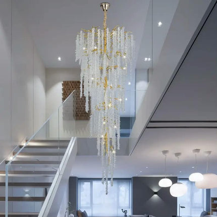 Modern Luxury Large Stairwell Lighting Crystal Golden Chandeliers Pendant Lights for Hotel Lobby