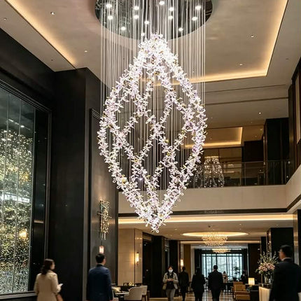 Customized Modern Crystal Chandeliers Luxury Large Flower LED Chandelier For Living Room Hotel High Ceilings Long Chandelier