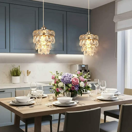 Long Adjustable Height Bar Bedroom Small Gold Crystal Petal Pendant Light for Dining Table Kitchen Island