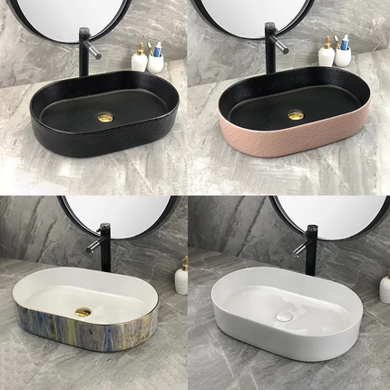 New Arrival Ceramic Sanitary Ware Black Ceramic Hand Wash Basin Counter Top Basin Matt Black Bathroom Sinks