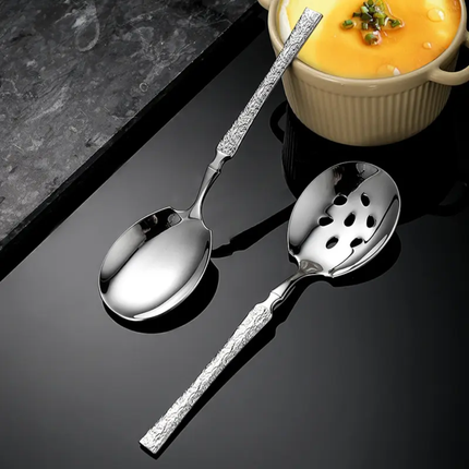 High Quality 316 Stainless Steel Buffet Server Salad Spoon Hammer Handle Serving Spoon Set for Buffet Restaurant
