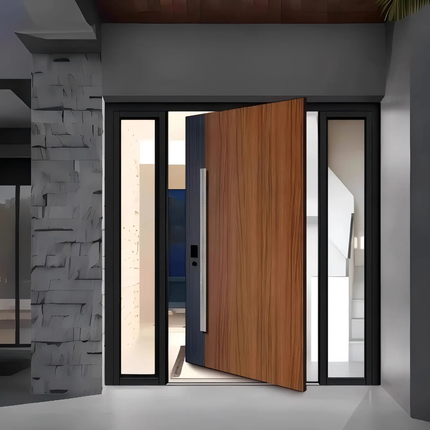 Custom Modern Waterproof Off-Center Side Opening Wood Door For Villa Entry Countryside Self-Built House Dashan J-01