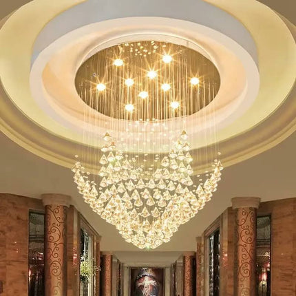 Nordic Custom Hotel Large Gold Long Crystal Chandeliers Ceiling Luxury Hanging Pendant Lights