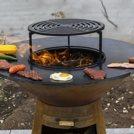 Outdoor Wood Burning Fire Pit BBQ Grill with Plancha Cooking Surface