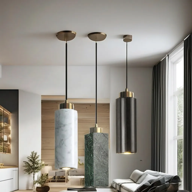 Wabi Sabi LED Yellow Travertine Marble Pendant Lamp Nordic Stone Hanging Light For Dining Table Bar- Chandeliers Pendant Lights