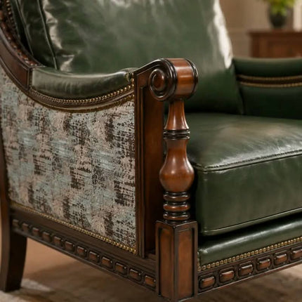 Modern Green Leather Sofa Set Solid Wood Frame Living Room Apartment Dining Couch Elegant Luxury Seating Furniture