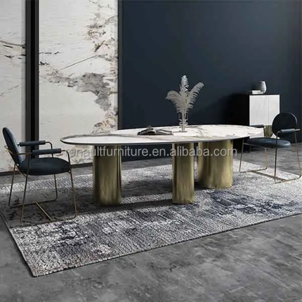 Modern Ceramic Dining Table Set with Metal Chair for Home or Hotel for Home Office Furniture