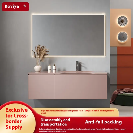 BOWEIYA modern bathroom vanities tempered glass integrated basin toilet washbasin sink washbasin integrated cabinet