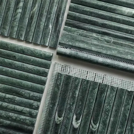 300x310mm Millimeter Emerald Green 3D Grooved Raised Strip Marble Mosaic Natural Stone Tile Wall Bathroom Shower