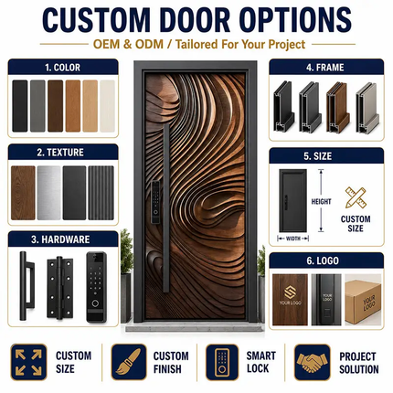 Luxury Soundproof Waterproof Moisture-Proof Eco-Friendly Asymmetrical Modern Solid Wood Door for Hotels Apartments Villas
