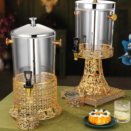 Luxury Commercial Catering Equipment 8L Gold Stainless Steel Plastic Beverage Dispenser Portable Cold Juice Dispenser