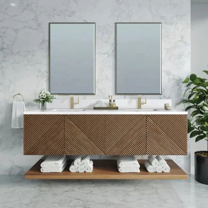 Stylish Custom Wall‑Mounted Solid Wood Bathroom Vanity With Smooth Pull‑Out Drawers and Spacious Storage Shelf.