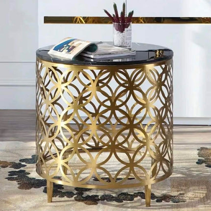 Luxury Modern Marble Side Table With Gold Hollow Metal Frame For Living Room Bedroom Decor