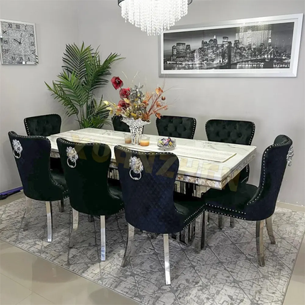 Nordic Modern Luxury Marble Dining Table Set – Stainless Steel Base, 8-Seater Dining Room Furniture