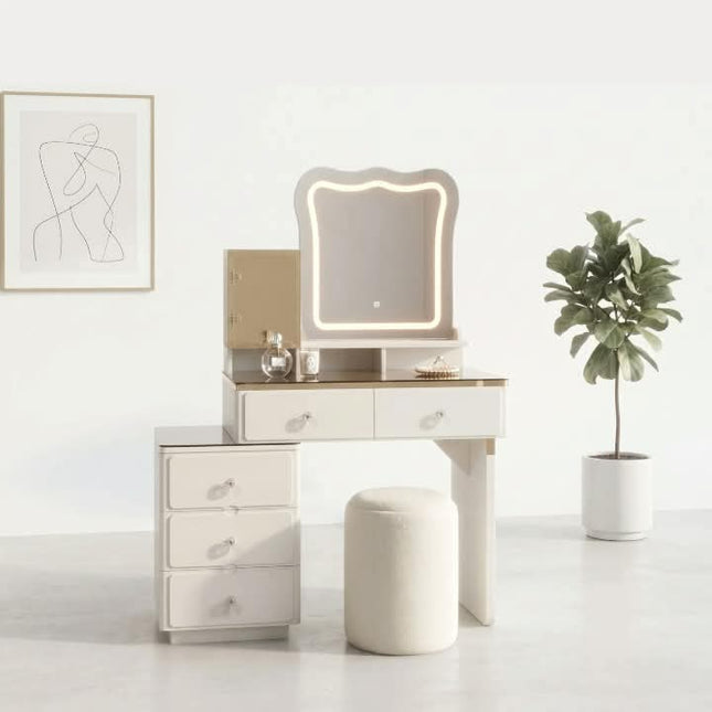Trendy Premium Modern Solid Wood Vanity Desk Lighted Standing Storage Drawer Durable Apartment Bedroom Home Office Living Room