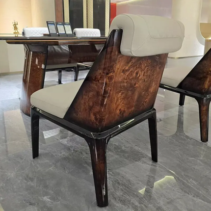 Post-Modern Luxury Dining Table Chair Set for High-End Tree-Grain Lacquered Solid Wood Durable Simple Long Table for Hotel