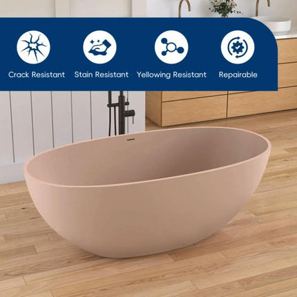 Maydon Modern Freestanding Oval Bathtub Solid Surface Soaking Tub Matt Pink Stylish Bathroom Design Durable Eco-Friendly 1550mm