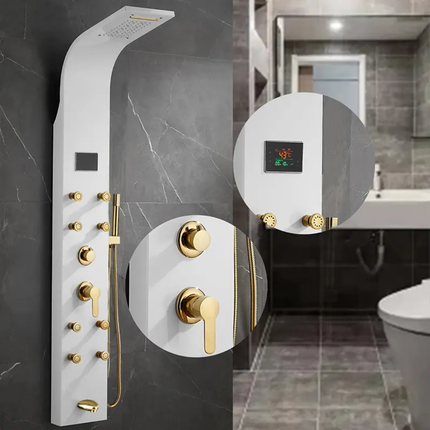 304 Stainless Steel Wall-Mounted Multi-Functional Spa Shower System Complete Bathroom Set with Rain Pattern Shower Panel