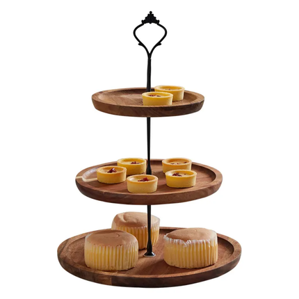 Eco-Friendly Three-Tier Acacia Wood Cake Stand Wooden Tray For Kitchen Accessories Weddings and Tea Parties