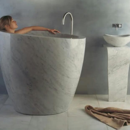 Japanese Deep Oval Soaking Stone Bathtub Black Marble Soaking Bathtub Granite With Head Rester