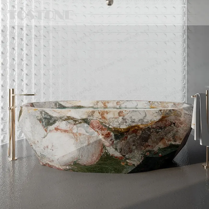 New Natural Four Season Marble Bathtub Curved Shape Solid Stone Tub For Contemporary Apartment Home Indoor Decor