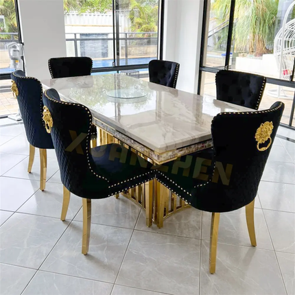 Nordic Modern Luxury Marble Dining Table Set – Stainless Steel Base, 8-Seater Dining Room Furniture