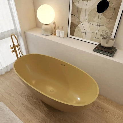 Maydon Modern Freestanding Soaking Tub Stylist Matt White Solid Surface Oval Artificial Stone Bathtub Durable Eco-Friendly Lid