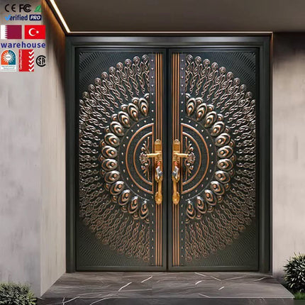 European Style Luxury Zinc Alloy Steel Double Entry Doors Factory Direct Ornate Decorative Carvings Security For House