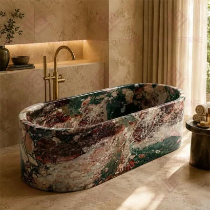 Premium Grade Unique Natural Four Seasons Green Marble Freestanding Bathtub For Comfortable Bathroom Interior Furniture Design