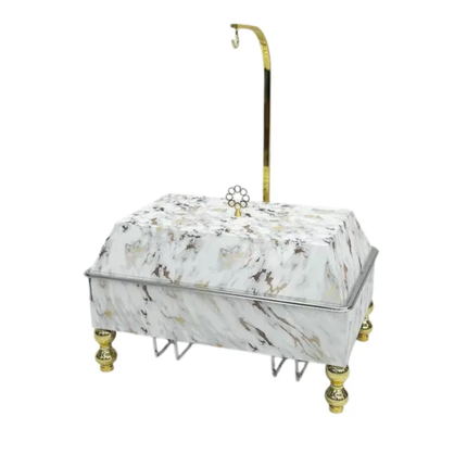 Stainless Steel Golden Buffet Catering Chafing Dish Rectangle 6L 50-70C Alcohol-Fueled Hanging Lid