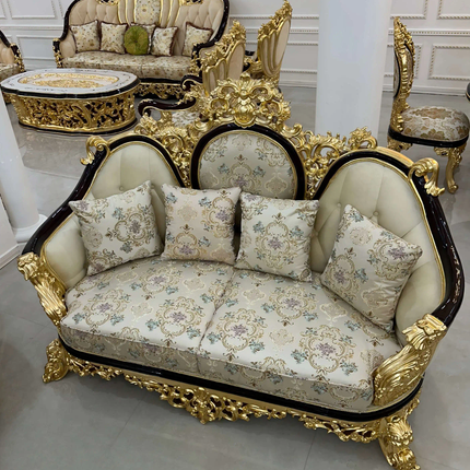 Royal Cream Gold Hand Carved Classic Sofa Set of Supreme Grandeur